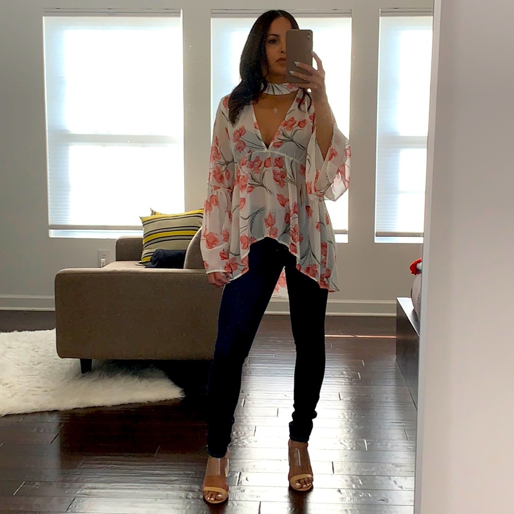 Beautiful white sheer top with flowers
